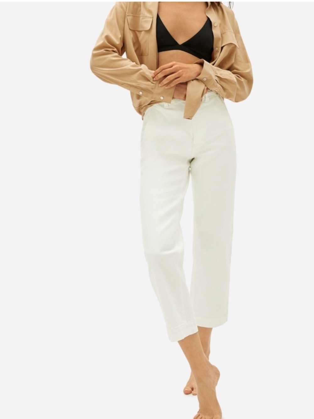 Everlane Straight Leg Cropped Pants Women 6 Bone White